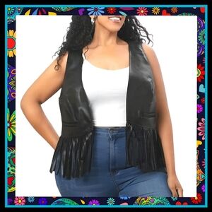 MIDNITE BLACK ☆ FRINGED ☆ FAUX LEATHER VEST ☆ 5x ☆ NWT